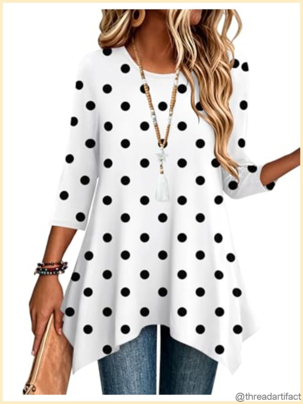 Zeagoo Womens Loose Fit 3/4 Sleeve Tunic Top Asymmetrical Hem Crew Neck
